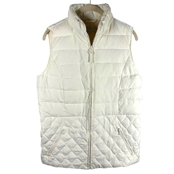 Talbots Down Filled Quilted Puffer Vest‎ Women's Small S Cream Sleeveless Zip Up - Picture 1 of 7